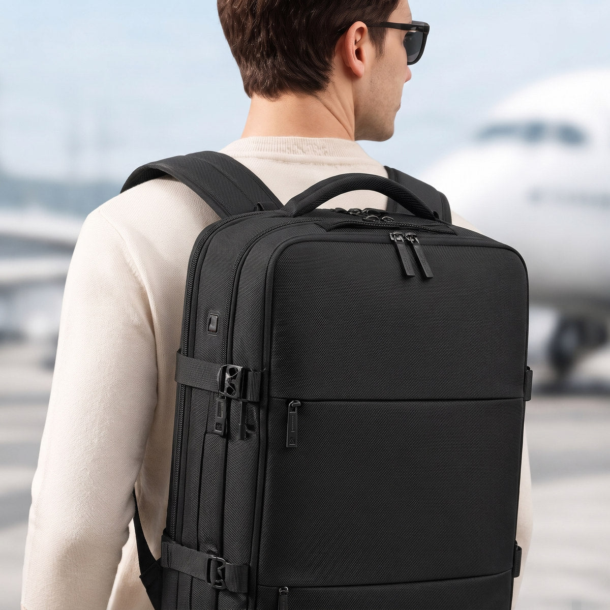 Traveller wearing the backpack